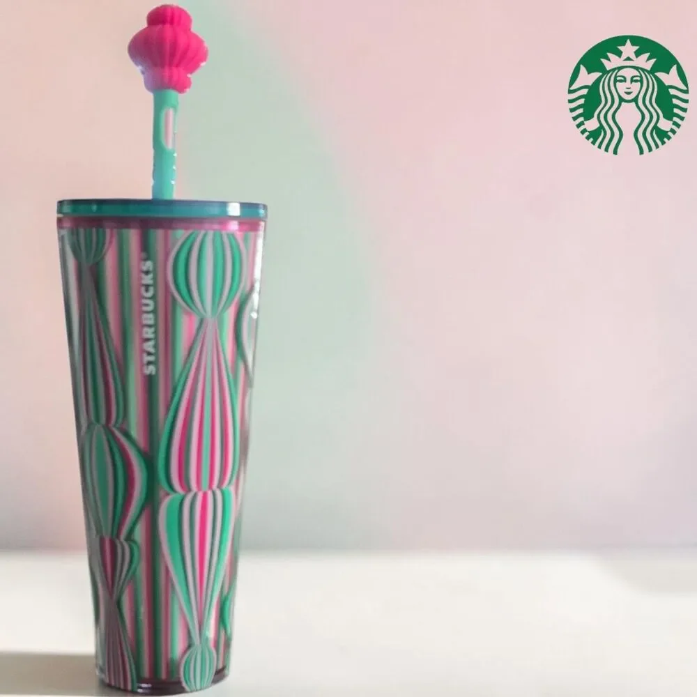 Starbucks 2024 Holiday Pink Green Ornament Pattern Venti 24oz Tumbler
